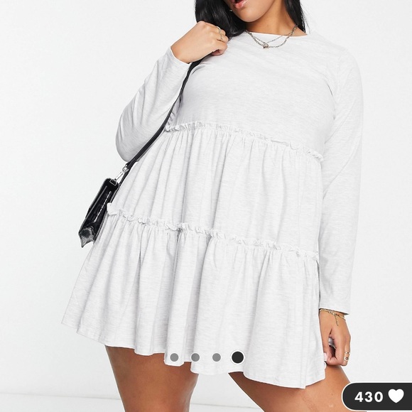 RIVER ISLAND PLUS tiered smock mini dress in gray heather from ASOS. - Picture 4 of 4